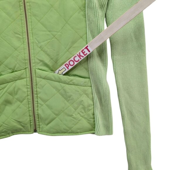 J McLaughlin Quilted Silk Sweater Jacket Womens Lime Green Full Zip Size M - Picture 8 of 11